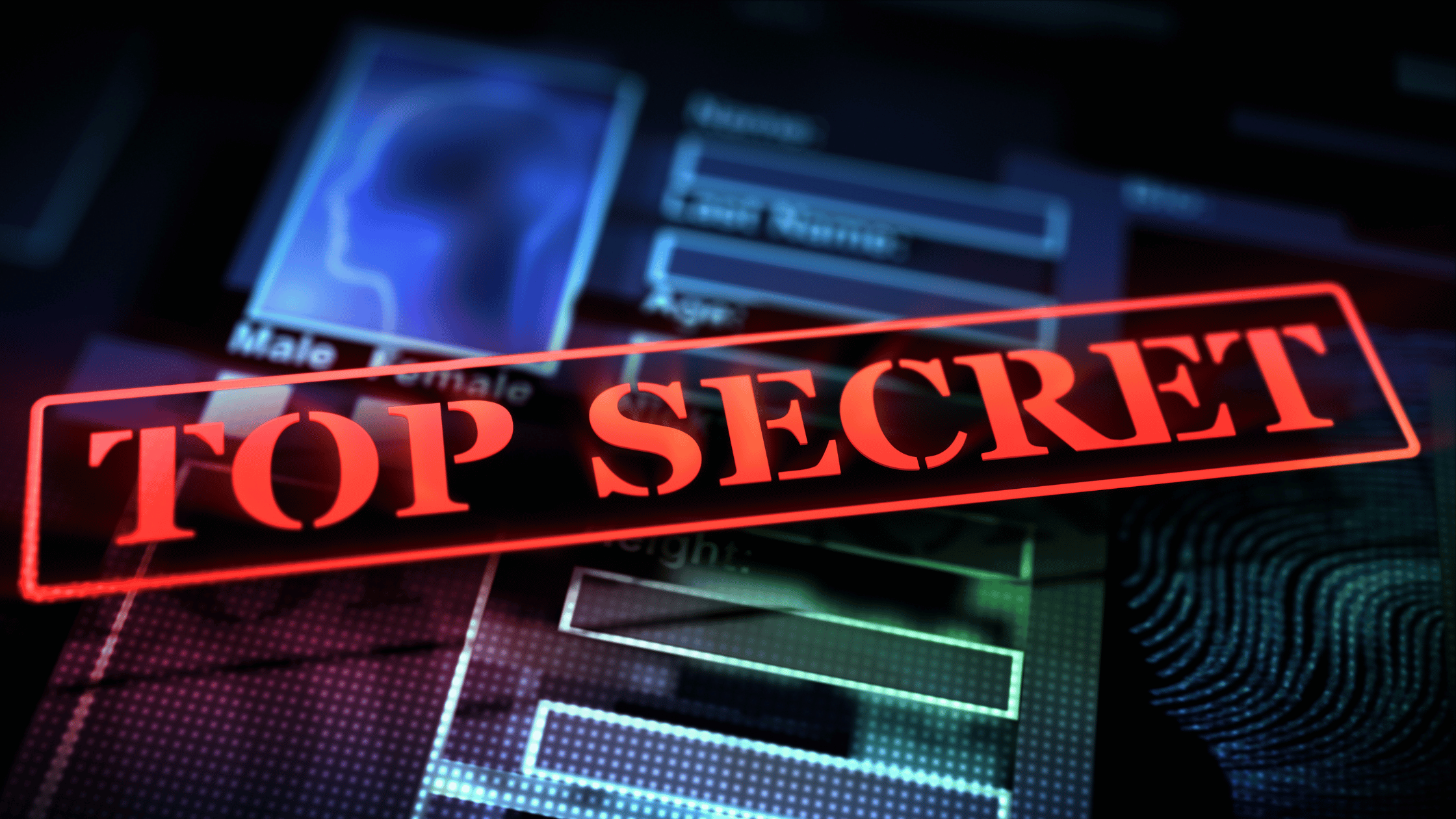 Words saying Top Secret on top of fingerprint and data scan.